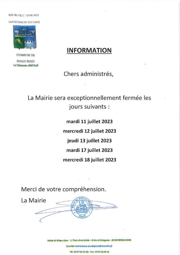 FERMETURE MAIRIE