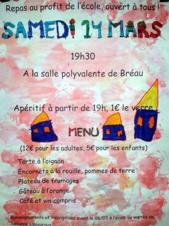 Repas du carnaval de l'école: samedi 14 mars